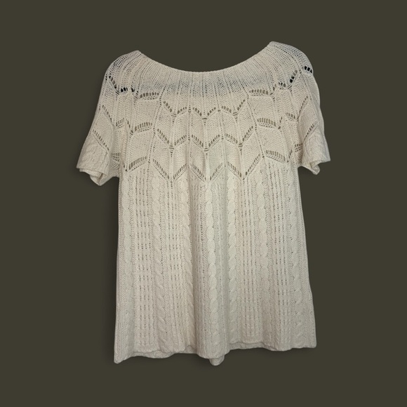 Tommy Bahama Cascade Lambswool Cream Knit Medium Short Sleeve Sweater - Picture 2 of 6